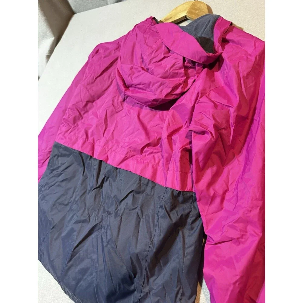 Columbia Rain Jacket Girl's L Pink Navy Hooded Full-Zip Windbreaker Outdoor